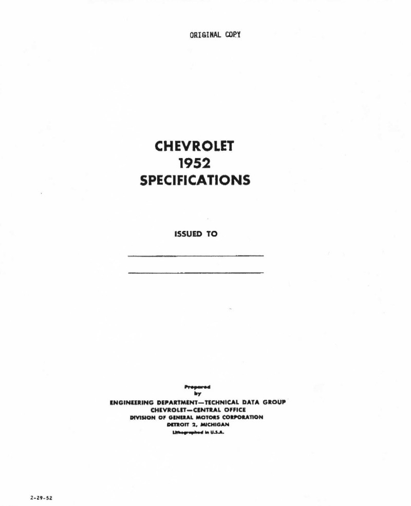 1952 Chevrolet Specs